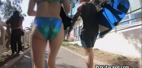  Surfer dude dives into teen pussy after surfing